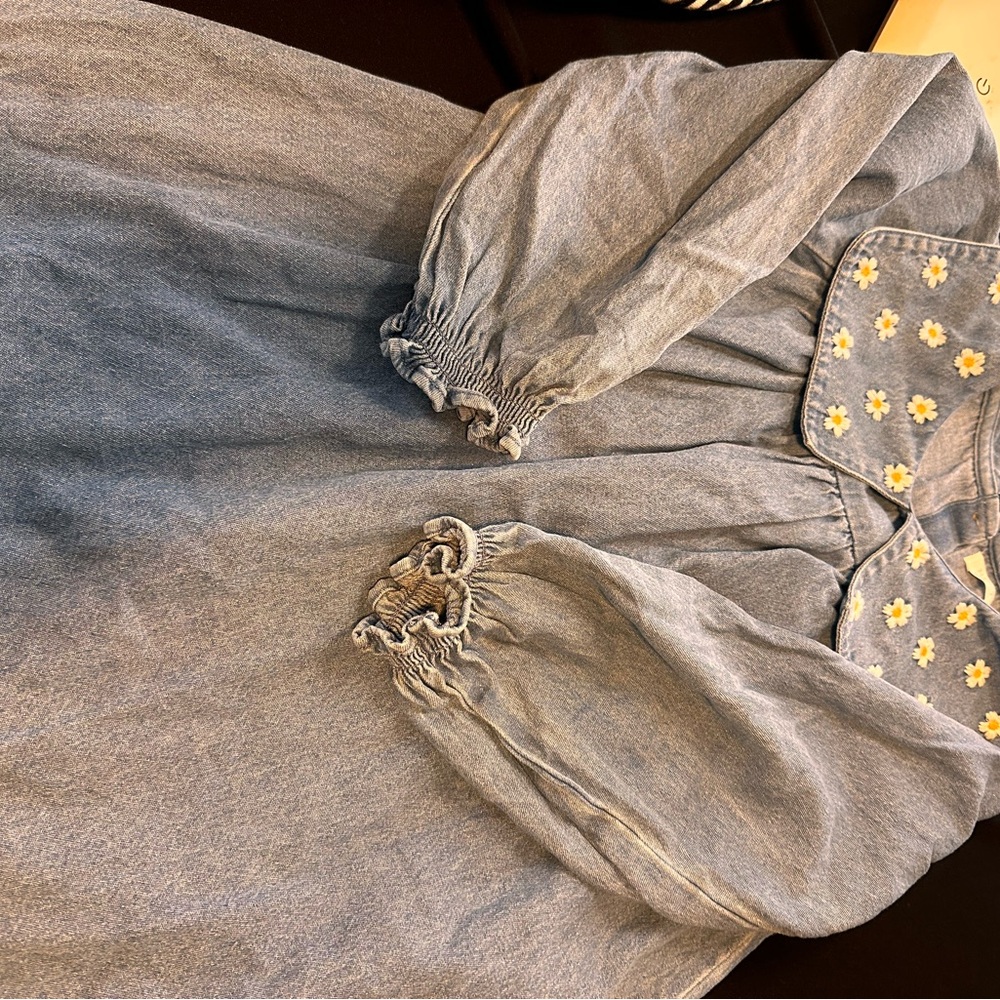 Next Blue Kids Casual Dress with Floral Embroidery